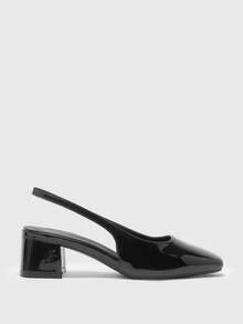 CUCCOO BIZCHIC Sapatilhas femininas clássicas de salto baixo e tiras traseiras pretas - Preto - Ver 6