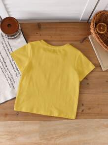 SHEIN Young Boy Yellow Crew Neck Short Sleeve Casual T-Shirt Kids Yellow T-Shirt - Yellow - View 4