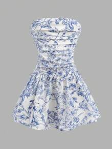 Tween Girl Ditsy Floral Backless Ruffle Hem Casual Comfortable Dress