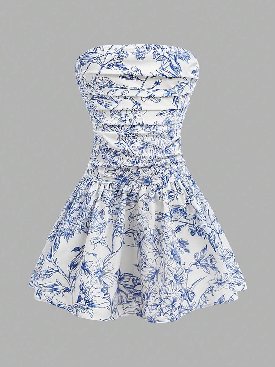 Tween Girl Ditsy Floral Backless Ruffle Hem Casual Comfortable Dress