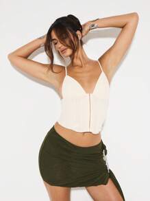 KIZN Elegant Mesh Corset Top Structured Bustier Front Zip Adjustable Strap Club Party Night Out Festival Summer Fashion Crop Top - White - View 4