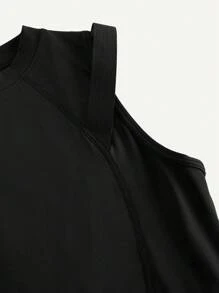 SHEIN Sports 女士字母印花立领日常健身运动文胸 - 黑色 - 查看 5