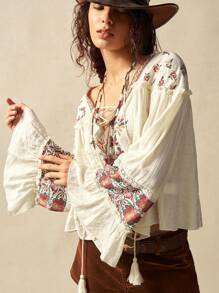 Bohemela 女士V领刺绣休闲度假衬衫