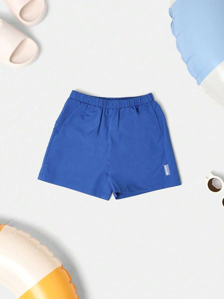 SUMWON经典男童泳裤，中长款，沙滩泳池夏季度假泳裤，松紧腰带，儿童休闲款 - 藍色 - 查看 1