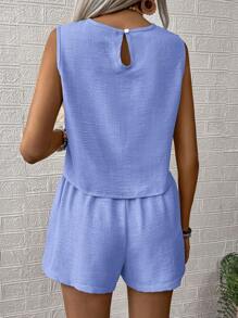 EMERY ROSE Women's Woven Leisure Vacation Summer Two Pieces Set - Blue - View 2