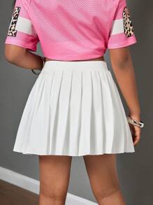 Tween Girls Casual Street Fashion Solid White Sports Pleated Tennis Skirt Fall Winter