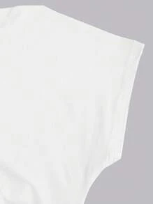 Sweetra Casual Summer Solid Color Asymmetric Short Sleeve T-Shirt