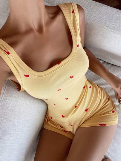 DAZY 心形印花修身短款女士睡衣套装