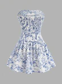 Tween Girl Ditsy Floral Backless Ruffle Hem Casual Comfortable Dress