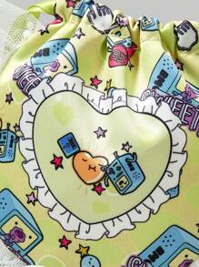 Adventure Time X ROMWE 卡通图案网状蕾丝边大容量抽绳袋化妆包收纳袋