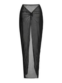 Swim Oasis 女士金属海星装饰连体泳衣（露肩设计）和罩衫套装 - 黑色 - 查看 6