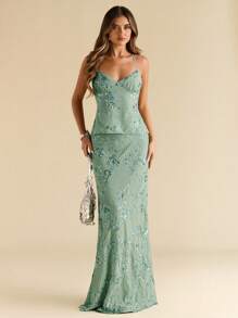 SHEIN BAE Solid Pink Textured Jacquard Women's Backless Tank Top, Vacation Camisole, Jacquard Top - Mint Green - View 3