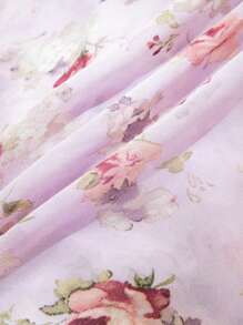 Modelyn Women Floral Print Flounce Collar Long Sleeve Elegant Blouse - Mauve Purple - View 4