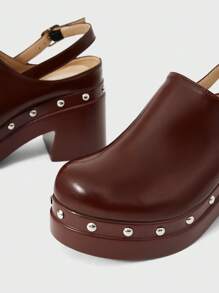 Sugerpunk 女士休闲时尚铆钉纯色厚底拖鞋 - 鏽棕色 - 查看 3