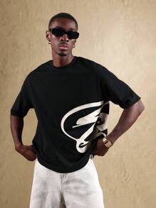 SUMWON Áo thun cotton tay ngắn thiết kế đồ họa đường phố cỡ lớn thường ngày phong cách đô thị đơn sắc in logo hiện đại cổ điển thiết yếu hàng ngày - màu đen - Xem 5