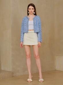 MOTF PREMIUM APPLIQUES CONTRAST BINDING BOXY JACKET - Blue - View 4