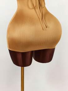 Amplova 2025新款休闲性感低胸镂空迷你连衣裙，带纹理褶皱，女士适用 - 金色 - 查看 7