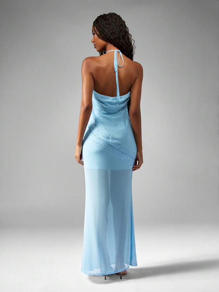 MISSGUIDED Chiffon Lace Panel Halter Neck Maxi DressMISSGUIDED