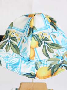 SHEIN 小男孩柠檬印花休闲单排扣短袖衬衫，轻盈，适合夏季度假