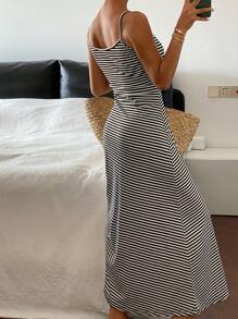 DAZY Women's Casual Striped Mid-Length Slip Dress - Black and White - View 4