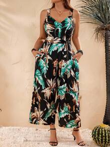 EMERY ROSE Mono de verano con estampado tropical y bolsillos para mujer de talla grande - Multicolor - Ver 5