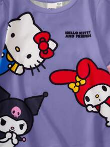 HELLO KITTY AND FRIENDS | SHEIN 少女可爱卡通图案休闲短袖T恤，夏季 - 紫色 - 查看 3