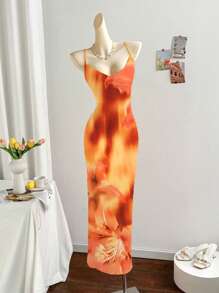 INAWLY 女式休闲舒适度假印花露背连衣裙 - 彩色 - 查看 3