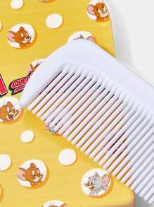 TOM & JERRY X SHEIN 冰淇淋形状二合一镜子和梳子，字母和卡通设计发刷，便携式化妆工具，送给孩子或朋友的完美礼物 - 彩色 - 查看 3