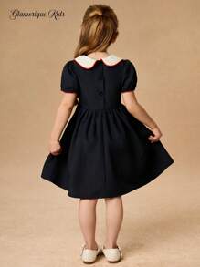 SHEIN Glamorique Kids 年轻女孩甜美派对连衣裙，彼得潘领学院风公主裙，适合聚会、派对和日常穿着，展现清新优雅的风格