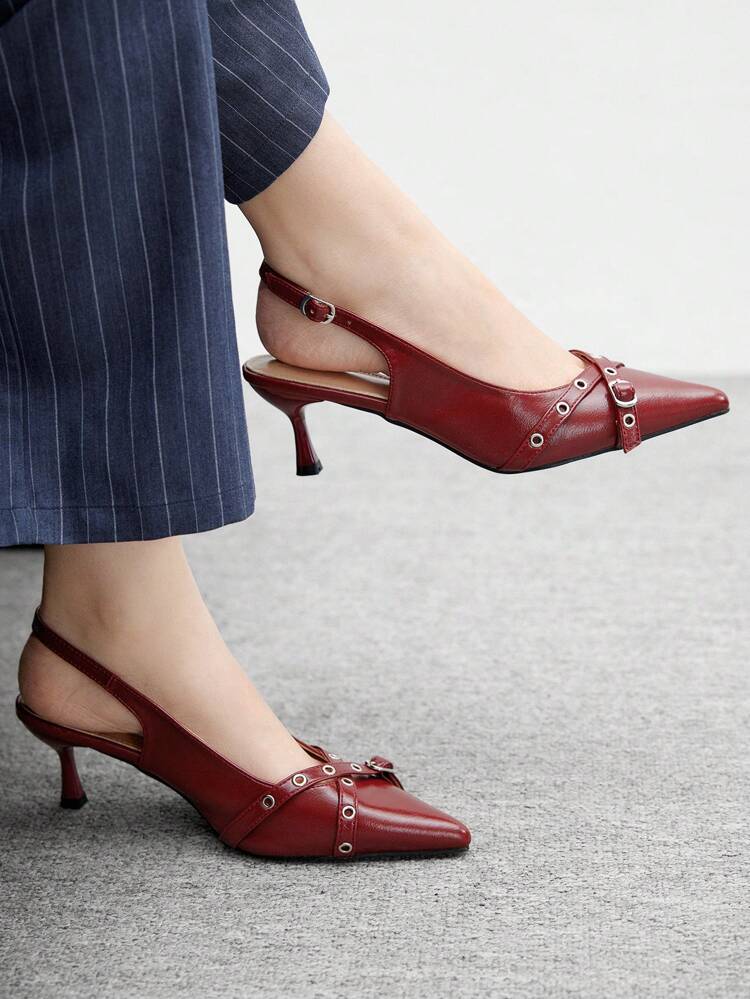 CUCCOO BIZCHIC Women's Fashionable Red Thin Strap Pointed Toe High Heels