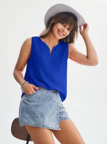 SHEIN LUNE Áo sơ mi nữ màu trơn Giải trí - Xanh đậm - Xem 2