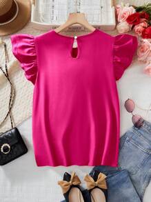 Teen Girls Solid Color Layered Ruffle Sleeve Blouse