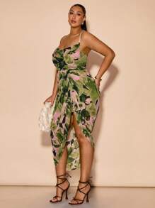 大码女式优雅甜美浪漫V领开衩扎染印花连衣裙，适合学校舞会、约会、派对、鸡尾酒会、休闲聚会、晚宴、婚礼宾客、伴娘、度假装、7月4日节日装、生日装、机场装、婚礼宾客礼服、7月4日节日装、夏季女装、性感夜店装、锐舞节装、毕业典礼等场合。 - 綠色 - 查看 4