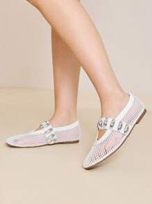 MOTF PREMIUM PU皮革平底芭蕾鞋 - 白色 - 查看 2