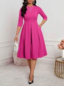 SHEIN Lady 春夏秋冬优雅办公室派对新年女士连衣裙 - 玫紅色 - 查看 4