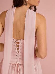 Enchnt Women's Elegant Strapless High-Slit Midi Dress, Pink - Pink - View 2