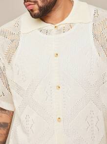 EASEVO Plus Size Men's Casual Half Sleeve Hollow Out Knit Cardigan Fall Sweater, Winter