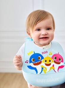 BABY SHARK X SHEIN 卡通鲨鱼图案硅胶婴儿围兜，防水防污，适合进食和喂食，柔软轻便，可调节尺寸，男女通用，男孩和女孩适用 - 淺藍色 - 查看 5