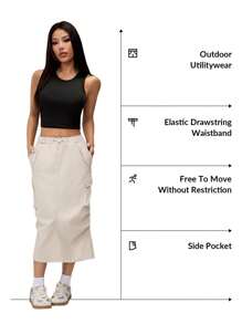 SHEIN PETITE 女士休闲前系宽腰带简约清凉感抗皱速干工装裙适合度假