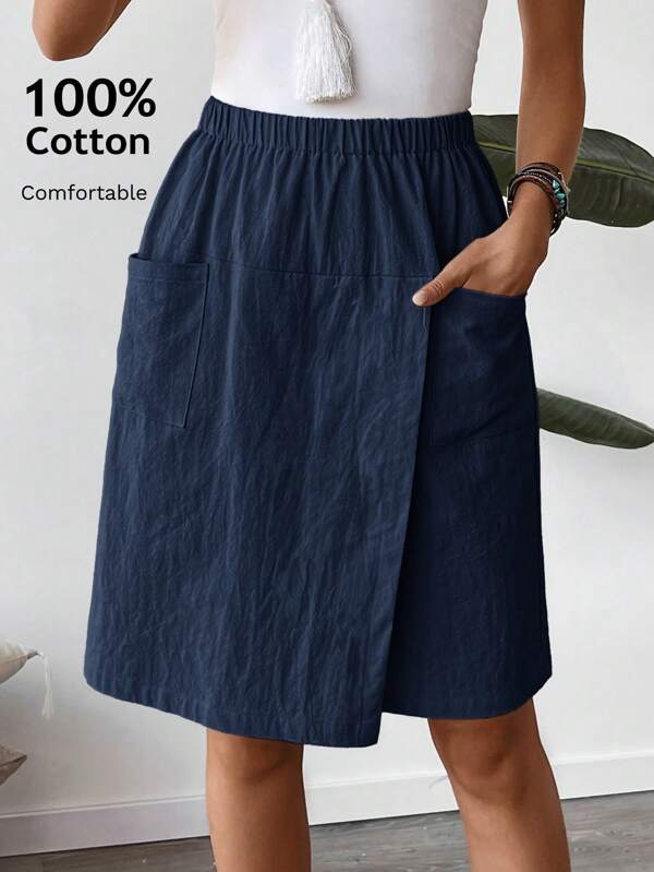 EMERY ROSE Women's Summer Casual Solid Color Wrap Skirt Shorts