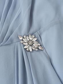 Ellevyn Plus Size Elegant And RomanticChiffon Two Pieces Set: Summer Elegant Flowing Chiffon Coat And Multi-Layered Ruffled Chiffon Waist Rhinestone Decoration Dress Spring/Summer Outfits For Women - Baby Blue - View 11
