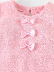 SHEIN Young Girl Minimalist Elegant Bowknot Sleeveless Dress, Suitable For Summer, Party, Wedding, Holiday, Outing - Pink - View 7