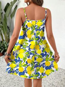 EMERY ROSE Robe mini tricotée à fines bretelles pour femme, imprimé floral citron décontracté, convenant pour l'été