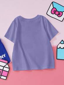 HELLO KITTY AND FRIENDS | SHEIN 少女可爱卡通图案休闲短袖T恤，夏季 - 紫色 - 查看 2