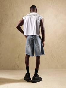 SUMWON Pantaloni scurți din denim cu croi larg, stil vintage, stil festival, croială lejeră, tiv brut, croială scurtă