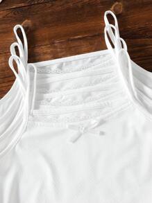 4 件套青少年女孩蕾丝边休闲吊带背心汗衫白色背心女童返校时尚 - 白色 - 查看 3