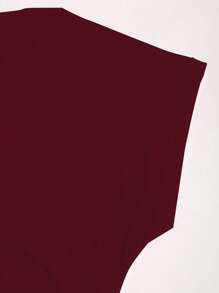 Sweetra Women's Solid Color Asymmetric Neck Ruffle Short Sleeve T-Shirt, Summer - Burgundy - View 3