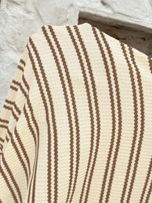 SHEIN 孕妇休闲条纹印花圆领短款连衣裙，夏季 - 摩卡棕 - 查看 7