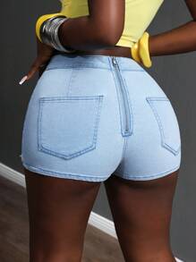 Slaydiva Shorts vaqueros desgastados y sexys para mujer - Azul - Ver 2
