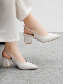 CUCCOO BIZCHIC Women's Fashion Light Pink Open Back Pointed Toe Mid-Heel Pumps, Classic Minimalist Suitable For Commute, Dating, Party, Holiday, Wedding